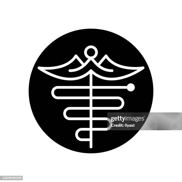 staff of hermes black line & fill vector icon - trust god stock illustrations