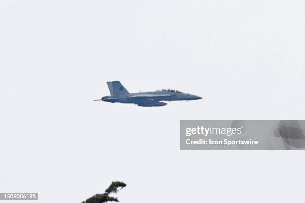 Military flyover by female pilots of the United States military to commemorate the 4th of July during a practice round for the 78th U.S. Women's Open...