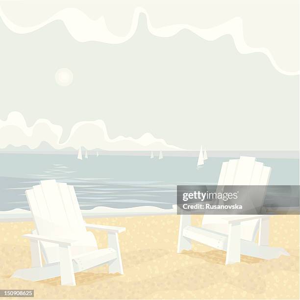 bildbanksillustrationer, clip art samt tecknat material och ikoner med two adirondack chairs on a shore - boxholmstol