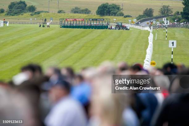 General view as runners wait in the starting stalls for The Dubai Duty Free Rockingham Handicap at Curragh Racecourse on July 02, 2023 in Kildare,...