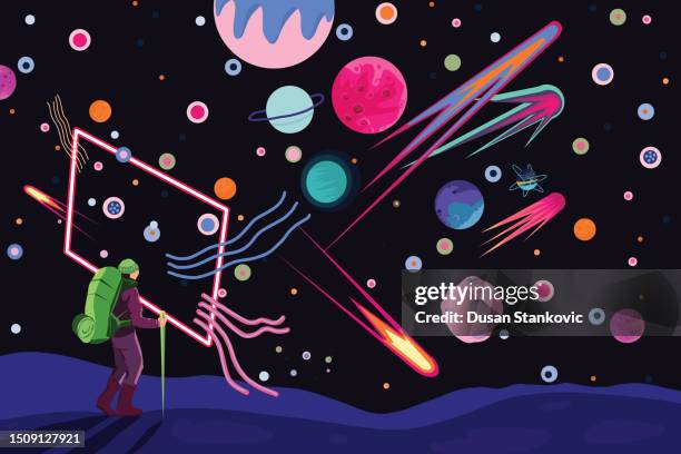 portals to the metaverse - mars planet space stock illustrations