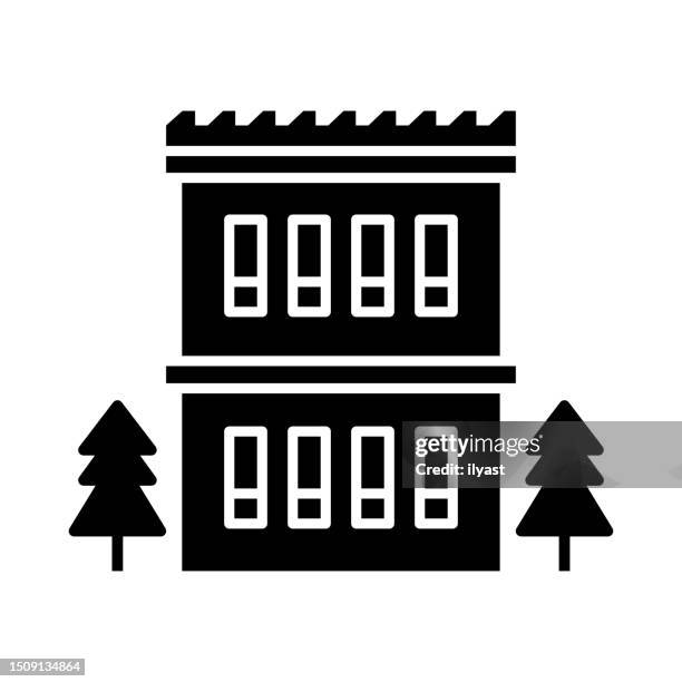 villa black line & fill vector icon - architectural model stock illustrations