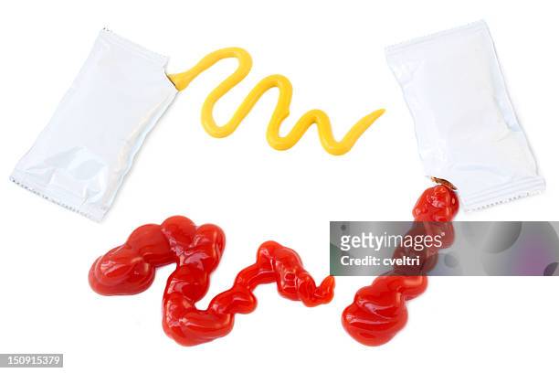 ketchup and mustard packets - sauce stock pictures, royalty-free photos & images