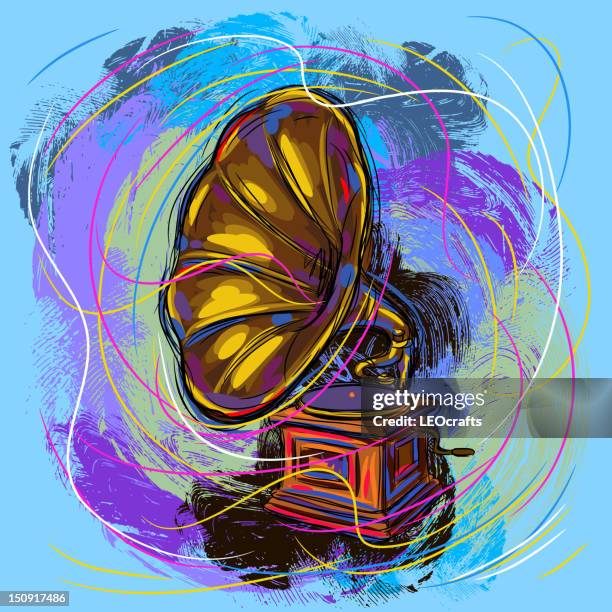 bunte grammofon - gramophone stock-grafiken, -clipart, -cartoons und -symbole