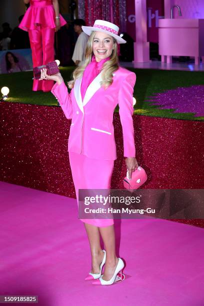 Actress Margot Robbie attends the Seoul Premiere of "Barbie" on July 02, 2023 in Seoul, South Korea.