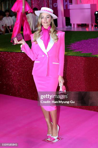 Actress Margot Robbie attends the Seoul Premiere of "Barbie" on July 02, 2023 in Seoul, South Korea.