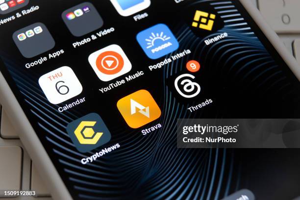 Social media applications including Facebook and Threads are seen on a mobile device home screen in this photo illustration on 06 July, 2023 in...