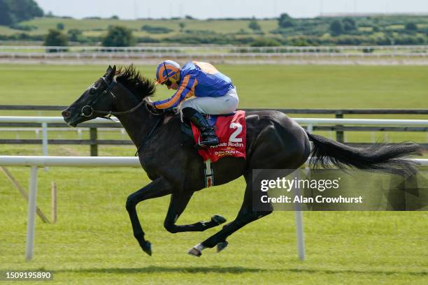 Ryan Moore riding Auguste Rodin win The Dubai Duty Free Irish Derby at Curragh Racecourse on July 02, 2023 in Kildare, Ireland.