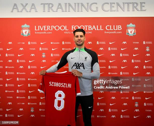 Dominik Szoboszlai new signing for Liverpool at AXA Training Centre on July 02, 2023 in Kirkby, England.