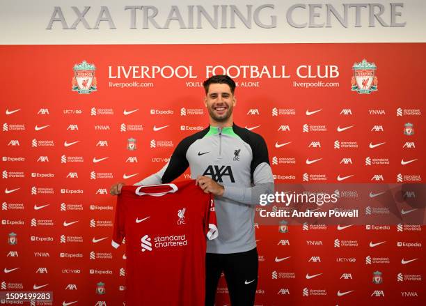 Dominik Szoboszlai new signing for Liverpool at AXA Training Centre on July 02, 2023 in Kirkby, England.