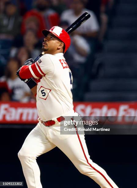 Eduardo Escobar of the Los Angeles Angels at Angel Stadium of Anaheim on July 01, 2023 in Anaheim, California.