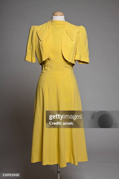 vintage fashion - yellow retro dress stock pictures, royalty-free photos & images