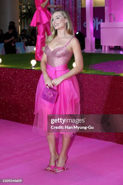 Actress Margot Robbie attends the Seoul Premiere of "Barbie" on July 02, 2023 in Seoul, South Korea.