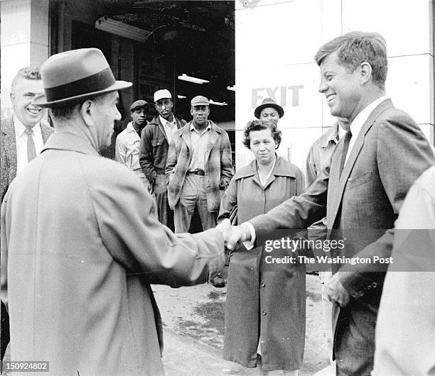 John F. Kennedy campaigns in Maryland ahead of the state's Democratic primary. Photographed May 12, 1960 in Montgomery County, Maryland.