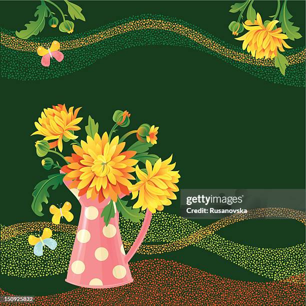yellow chrysanthemums - empty jar stock illustrations