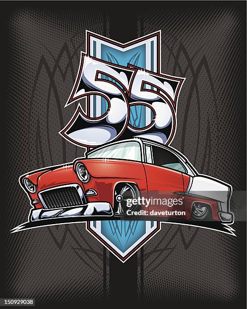 chevy bel air custom 1955 - pinstripe stock illustrations