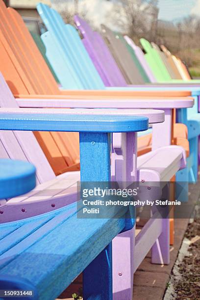 adirondack chairs on summer - adirondack chair closeup stock pictures, royalty-free photos & images