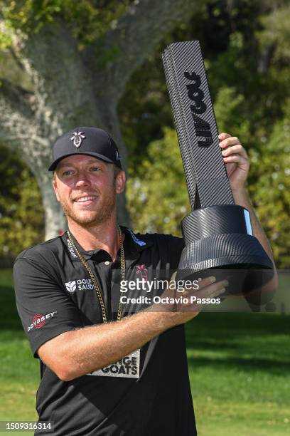 Talor Gooch of RangeGoats GC poses with the trophy after winning the LIV Golf - Andalucia at Real Club Valderrama on July 2, 2023 in Cadiz, Spain.