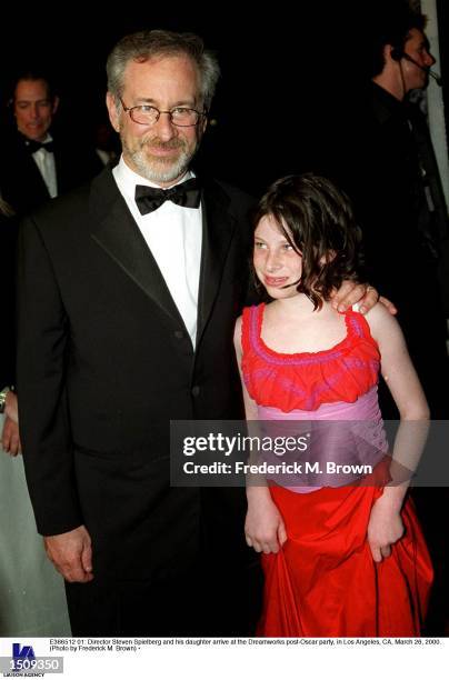 Director Steven Spielberg and his daughter arrive at the Dreamworks post-Oscar party, in Los Angeles, CA, March 26, 2000.