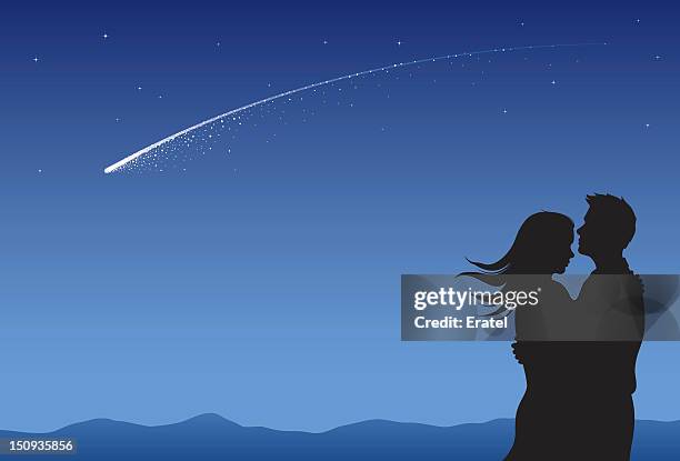 star wish - romantic couple hugging stock illustrations