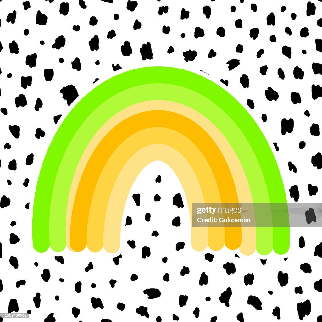 Hand Painted Rainbow Clip Art with Black Spots. Poster, Decorative Art, Wallpaper.