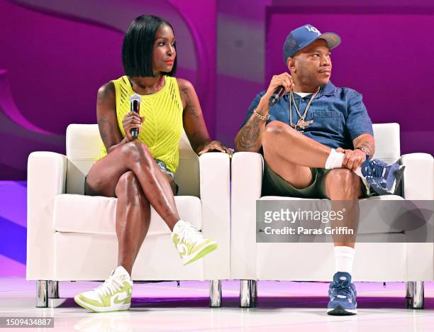 Adjua Styles and Styles P speak onstage during the 2023 ESSENCE Festival Of Culture™ at Ernest N. Morial Convention Center on July 02, 2023 in New...