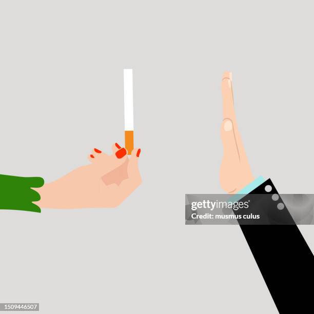 businessman does not want the cigarette offered by the woman - bad breath stock illustrations