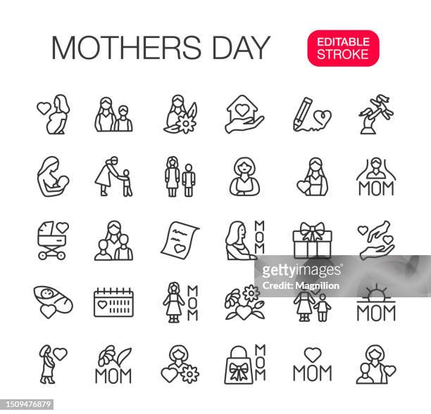 mother's day line icons set editable stroke - cute baby stock illustrations