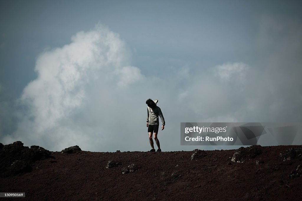 Jogger on mountain,Mt.Fuji