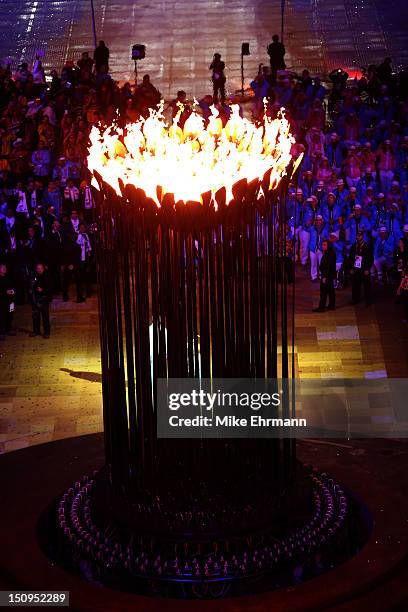 The Paralympic Cauldron burns during the Opening Ceremony of the London 2012 Paralympics at the Olympic Stadium on August 29, 2012 in London, England.