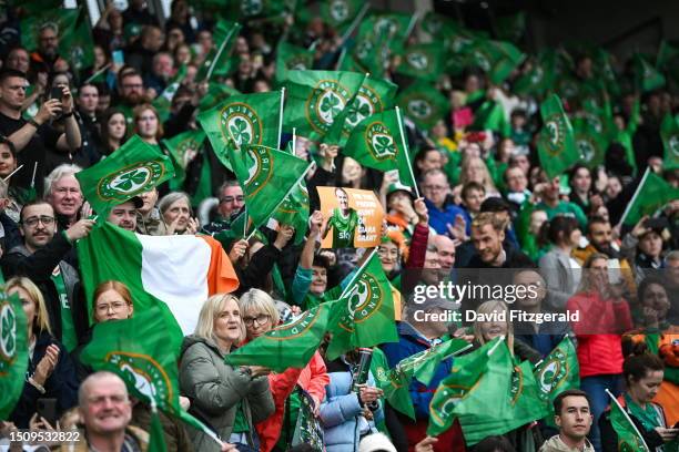 Dublin , Ireland - 6 July 2023; Republic of Ireland supporters during the women's international friendly match between Republic of Ireland and France...