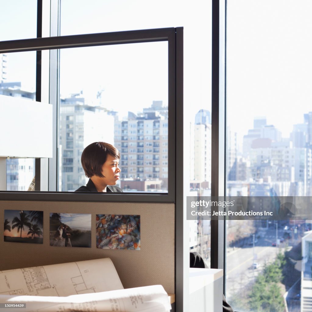 African American businesswoman in urban office