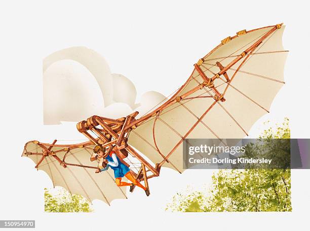 illustration of leonardo da vinci's ornithopter flying machine - leonardo da vinci stock illustrations