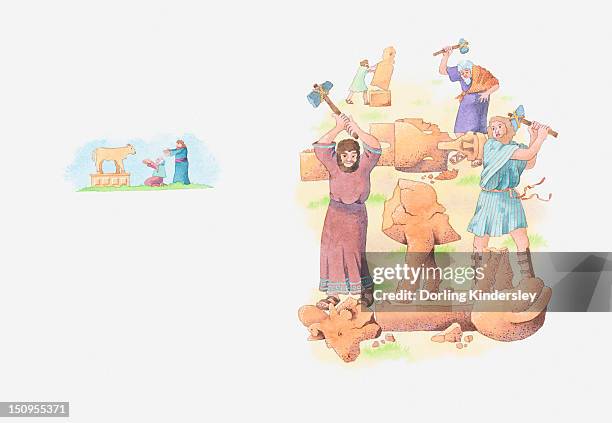 Illustration Of A Bible Scene 2 Kings 18 King Hezekiah Of Judah Destroys All Idols, Foto de stock