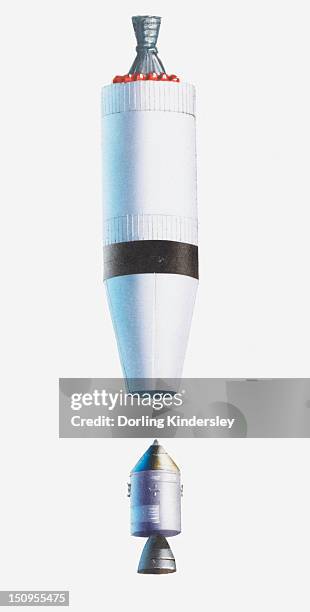 illustration of command module and service module turning to join onto lunar module and pull it out of rocket - saturn 5 stock illustrations