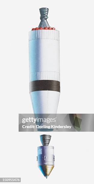 illustration of command module and service module separating from rocket - saturn 5 stock illustrations