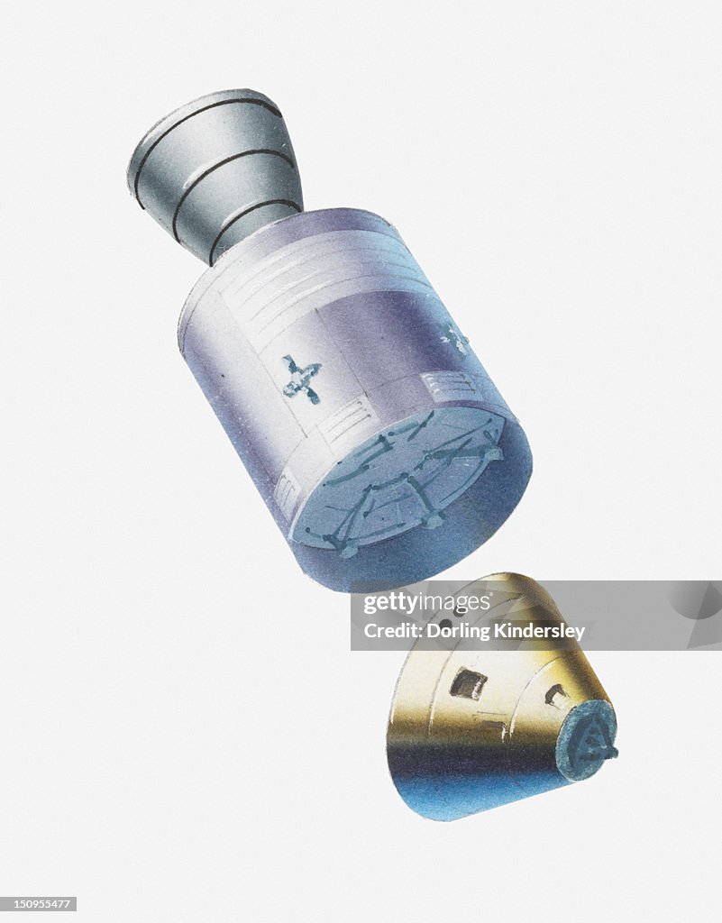 Illustration Of Command Module Dropping Off And Falling To Earth High ...