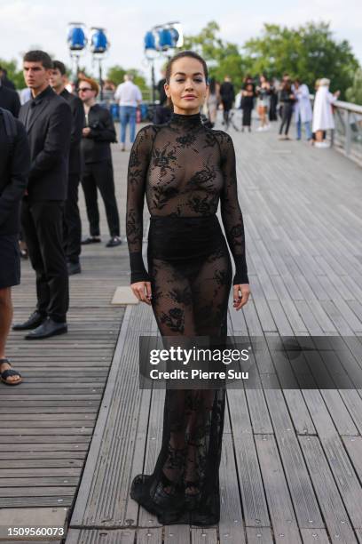 Singer Rita Ora is seen arriving at the Azzedine Alaïa show on July 02, 2023 in Paris, France.