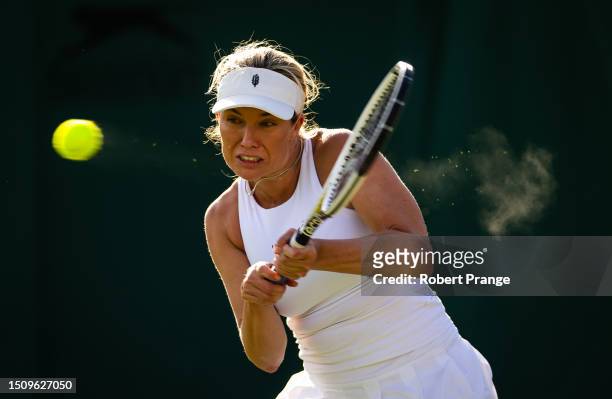 Danielle Collins of the United States in action against Belinda Bencic of Switzerland in the second round during Day Four of The Championships...