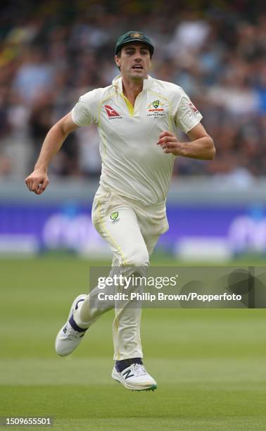 Pat Cummins of Australia chases the ball during the fifth day of the 2nd Test between England and Australia at Lord's Cricket Ground on July 02, 2023...