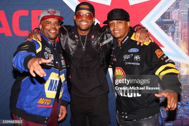 The Tate Brothers, Lahmard Tate, Larenz Tate and Larron Tate at the drivers meeting in the Chicago Stock Exchange Trading Room at the Art Institute...