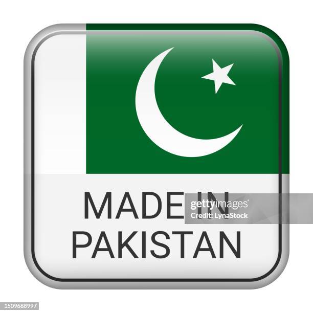 made in pakistan badge vector. sticker with stars and national flag. sign isolated on white background. - pakistani flag stock illustrations