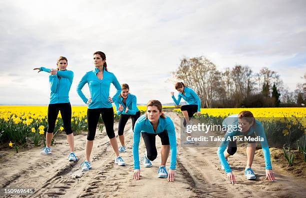 usa, washington, skagit valley, woman exercising in rural area - multiply stock-fotos und bilder