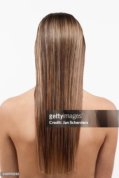 blonde woman with long wet hair - wet hair back stock pictures, royalty-free photos & images