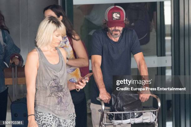 Rosa Olucha and Santi Millan on their arrival to the island to attend Edurne's wedding on June 30 in Madrid, Spain.