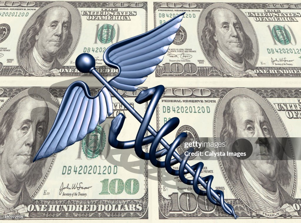 Caduceus and us dollar bills