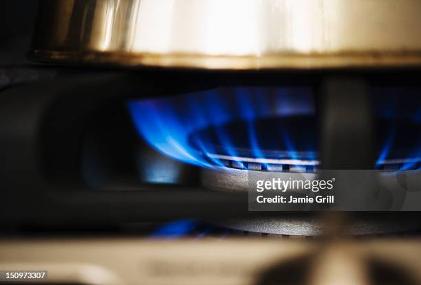 usa, new jersey, jersey city, close-up of gas stove burner - gasspis bildbanksfoton och bilder