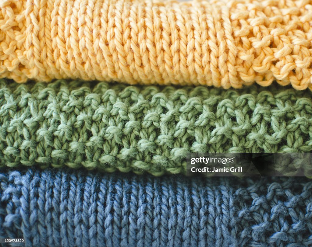 Stack of knitted blankets