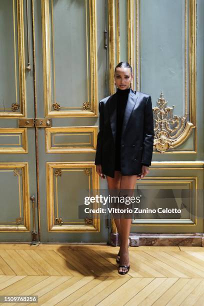 Jasmine Tookes attends the Philosophy Presentation as part of Paris Fashion Week on July 02, 2023 in Paris, France.
