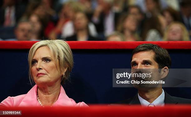 Republican presidential candidate, former Massachusetts Gov. Mitt Romney's wife, Ann Romney sits in the VIP box with her son Matt Romney during the...